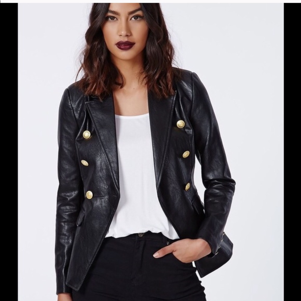 Missguided faux leather military blazer